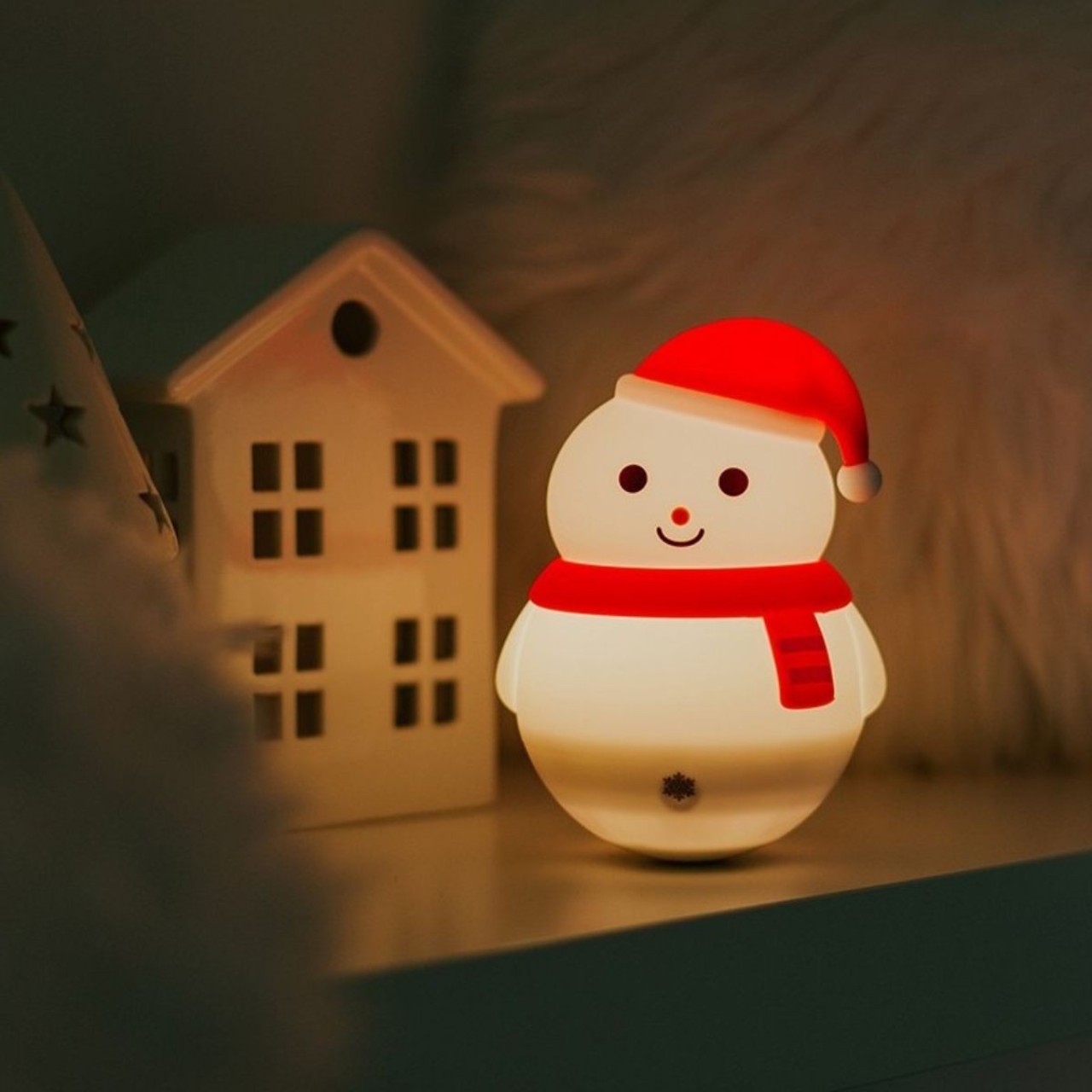 Weihnachtsdekoration, Schneemann, Lampe, LED, ROT