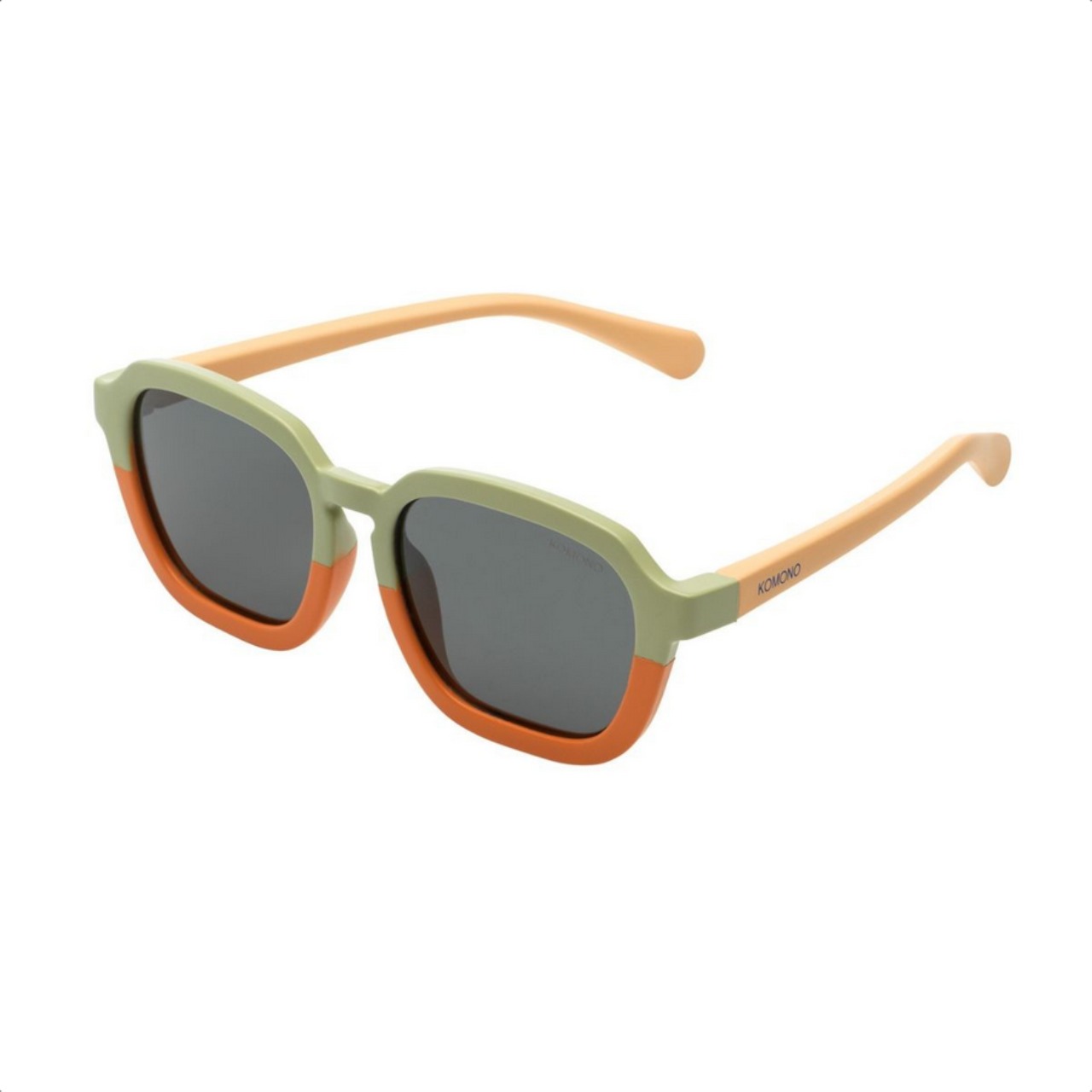 Sonnenbrille, runde Form, grüne/acidgrün, orange Rahmen, dunkle Gläser