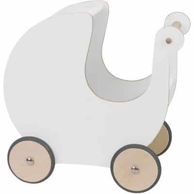 Puppenkinderwagen aus Holz, weiss