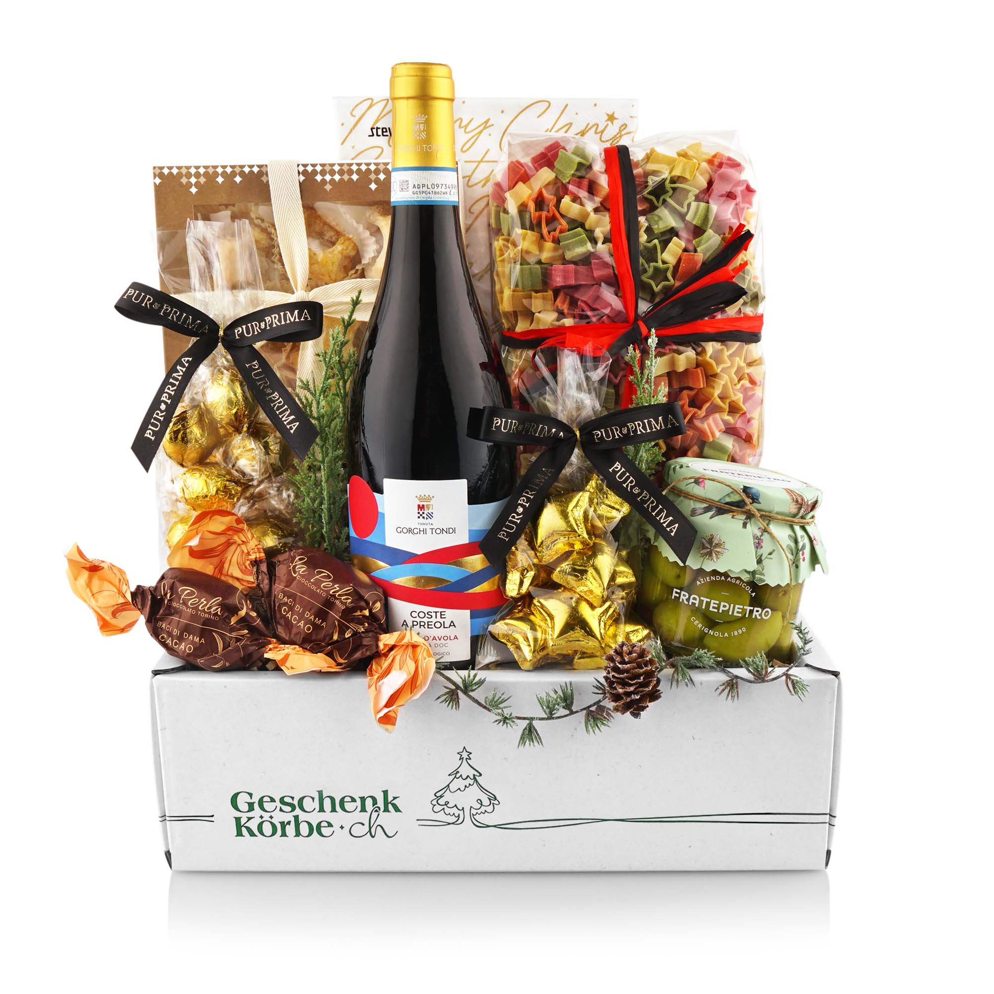 Geschenkkorb Weihnachten "Merry Christmas" Getränk, Flasche, Schnaps, Wein, Weinflasche