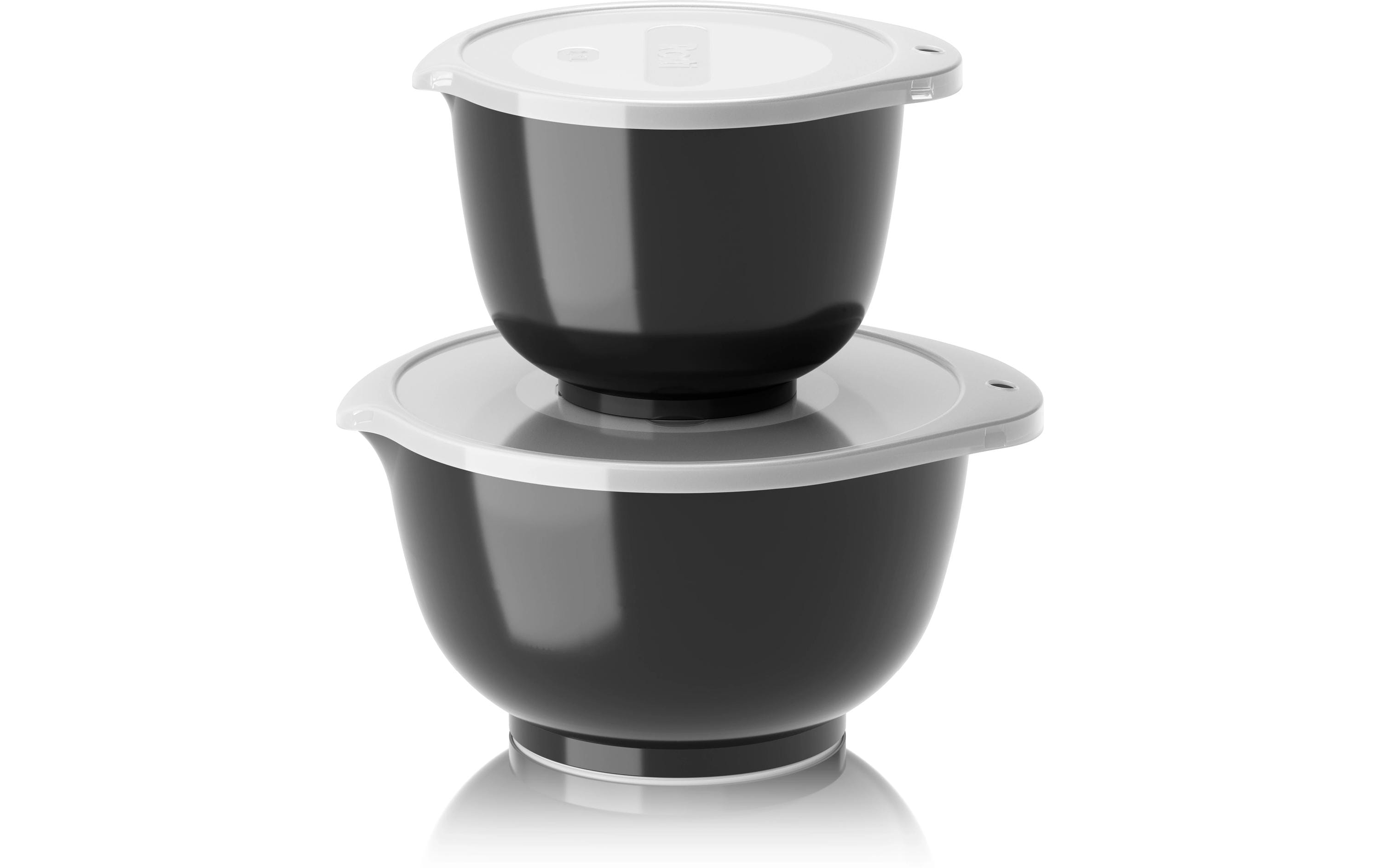 Mixer-Schüsseln, Gestapelte Schüsseln, Schwarze Schüsseln, Plastikschüsseln, Deckel inklusive