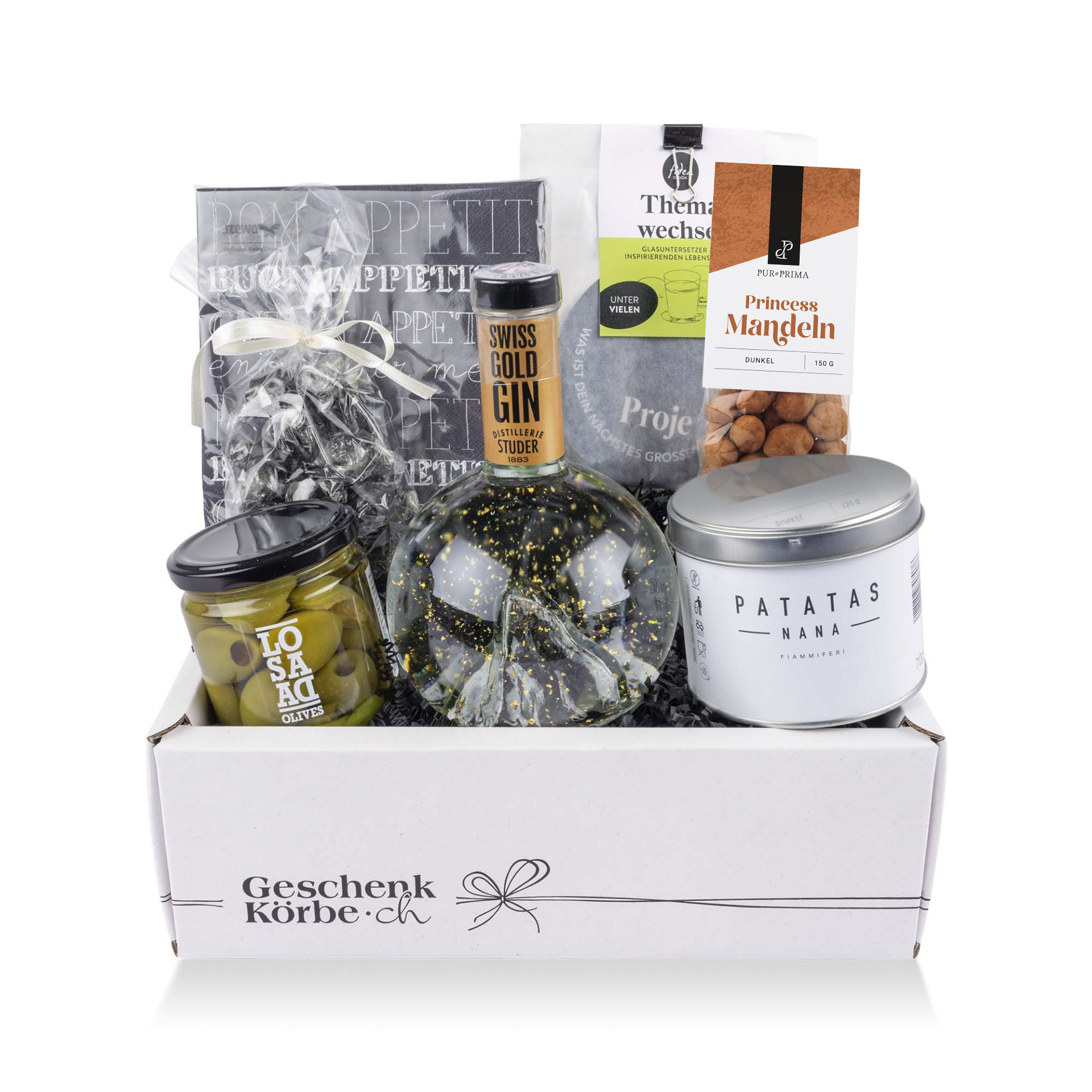 Geschenkkorb "Swiss Gold Gin" Krug, Aluminium