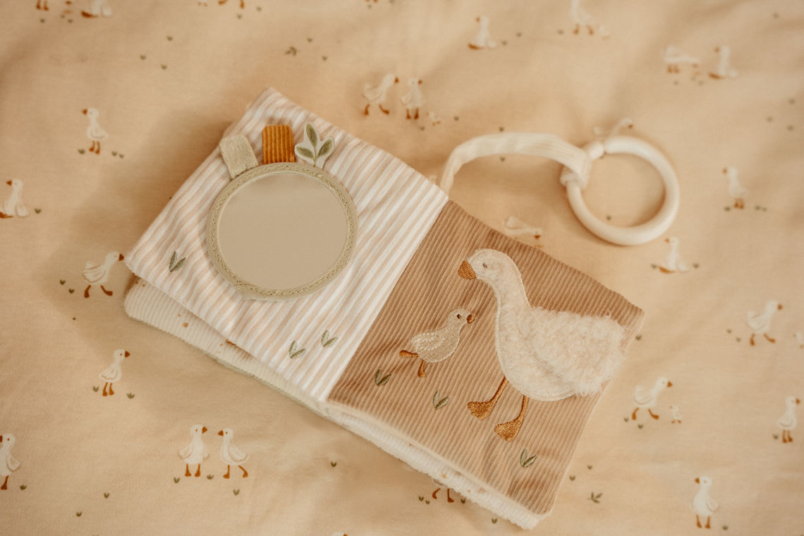 Babydecke, Ente Muster, Kord, Beige, Runder Spiegel