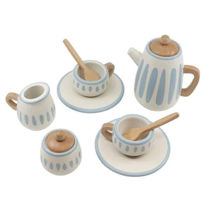 Tee-Set aus Holz, classic white/dusty teal