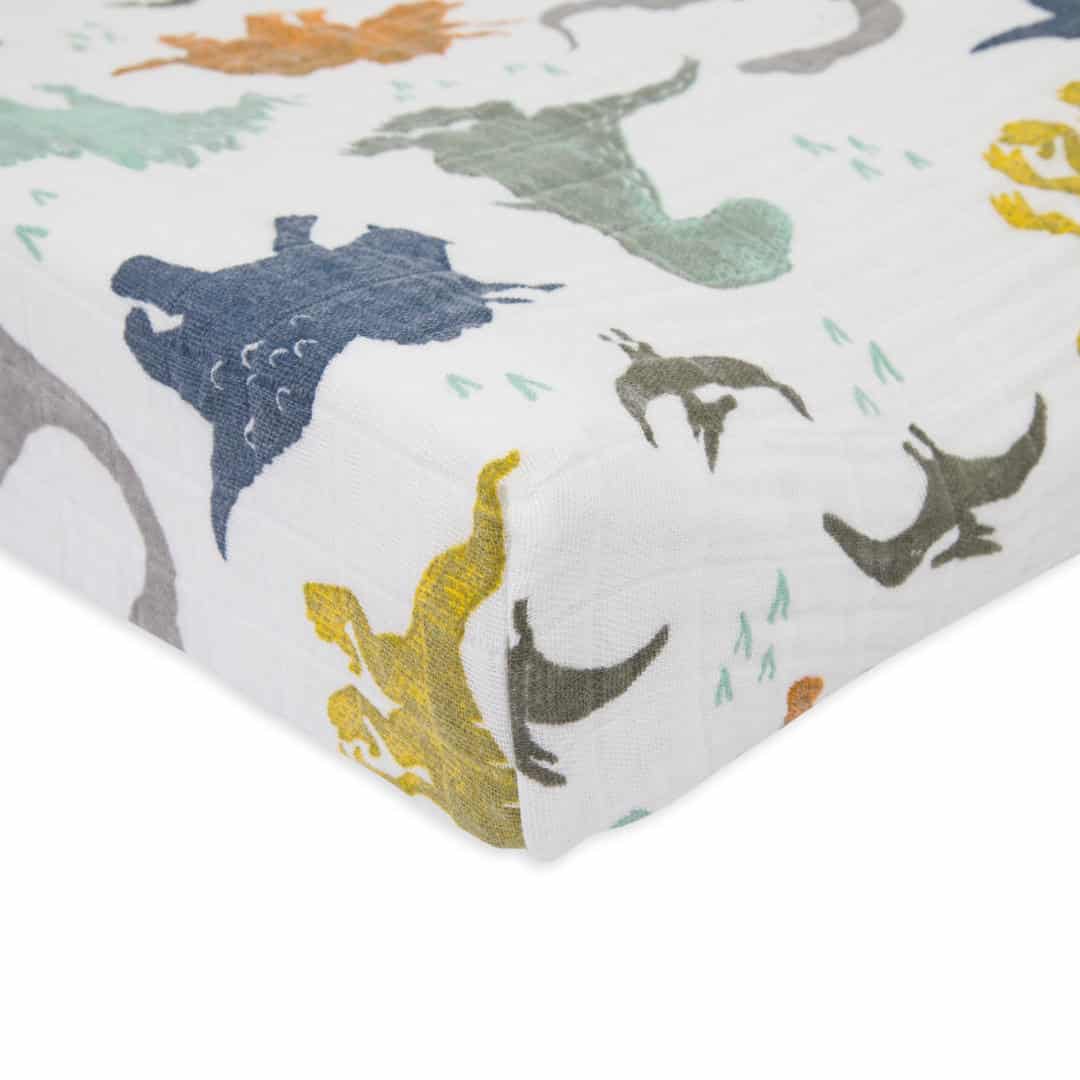 Cotton Muslin Changing Pad Cover - Dino Friends