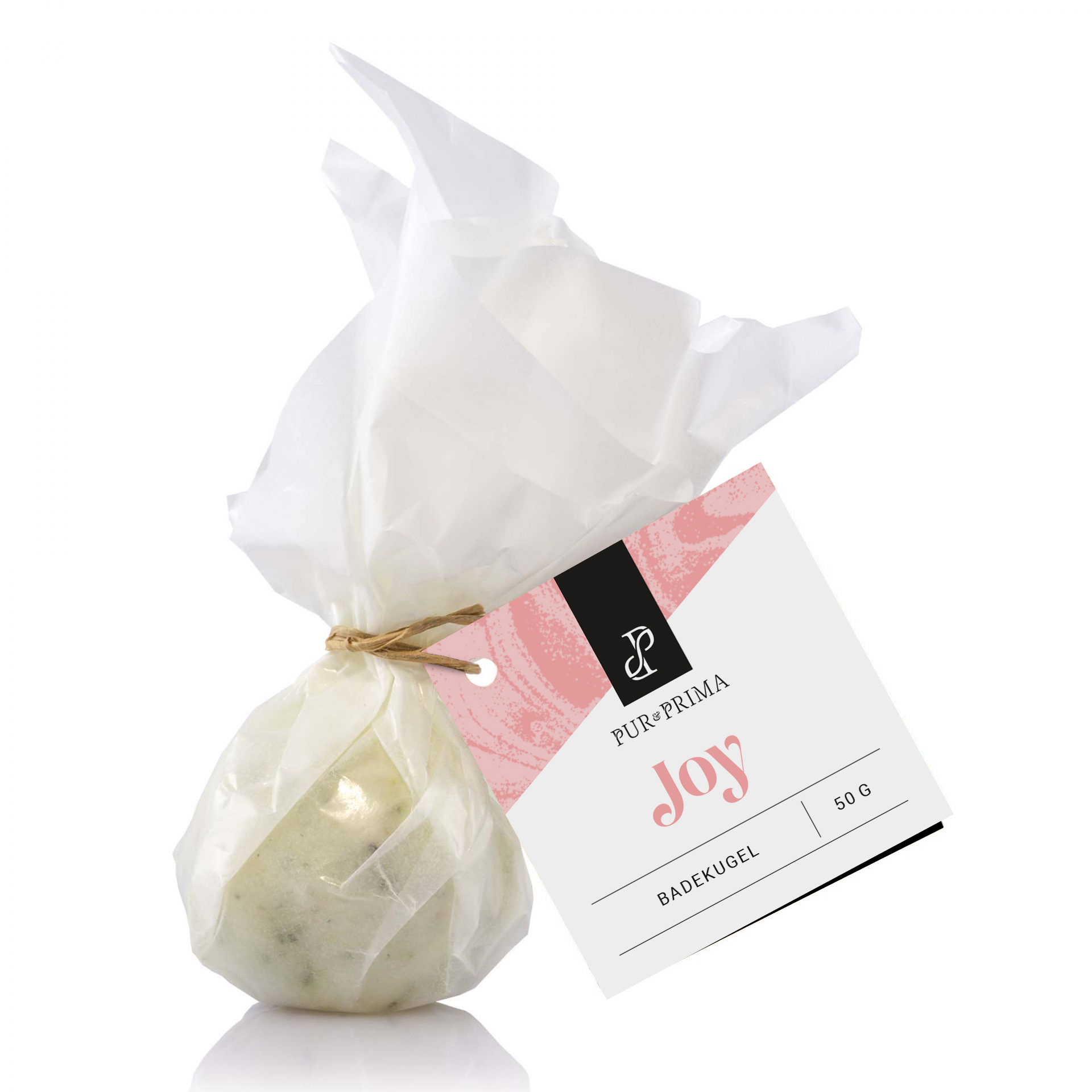 Badekugel "Joy", 50g Tasche, Papier, Visitenkarte, Text