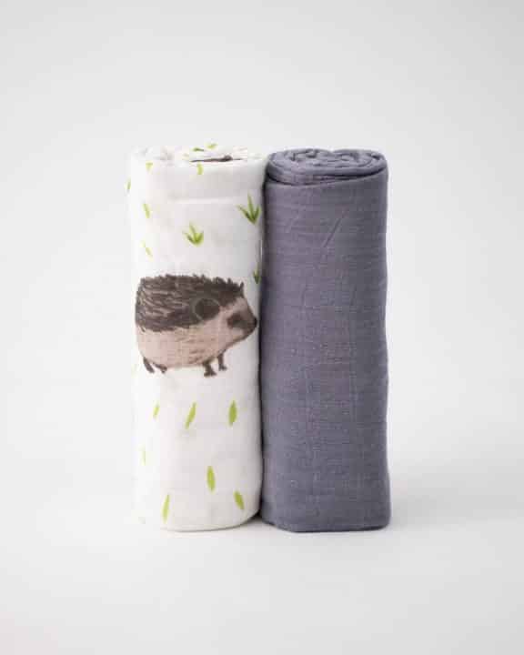 Deluxe Muslin Swaddle 2 Pack - Charcoal Hedgehog Deluxe Muslin Swaddle 2 Pack - Charcoal Hedgehog