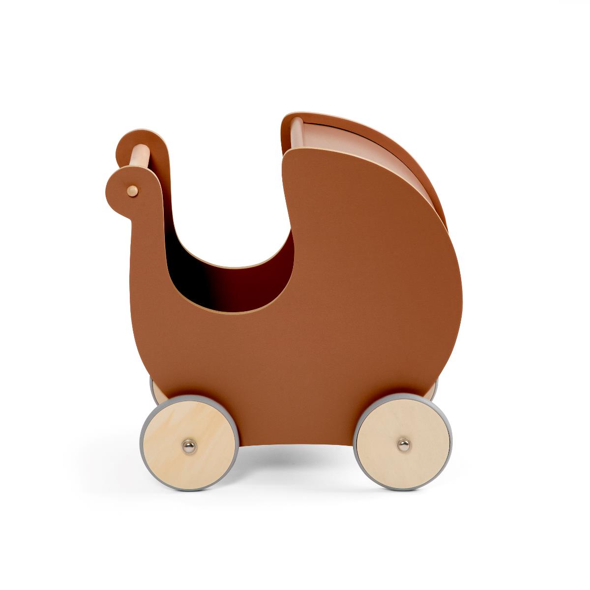 Puppenkinderwagen aus Holz, dark amber