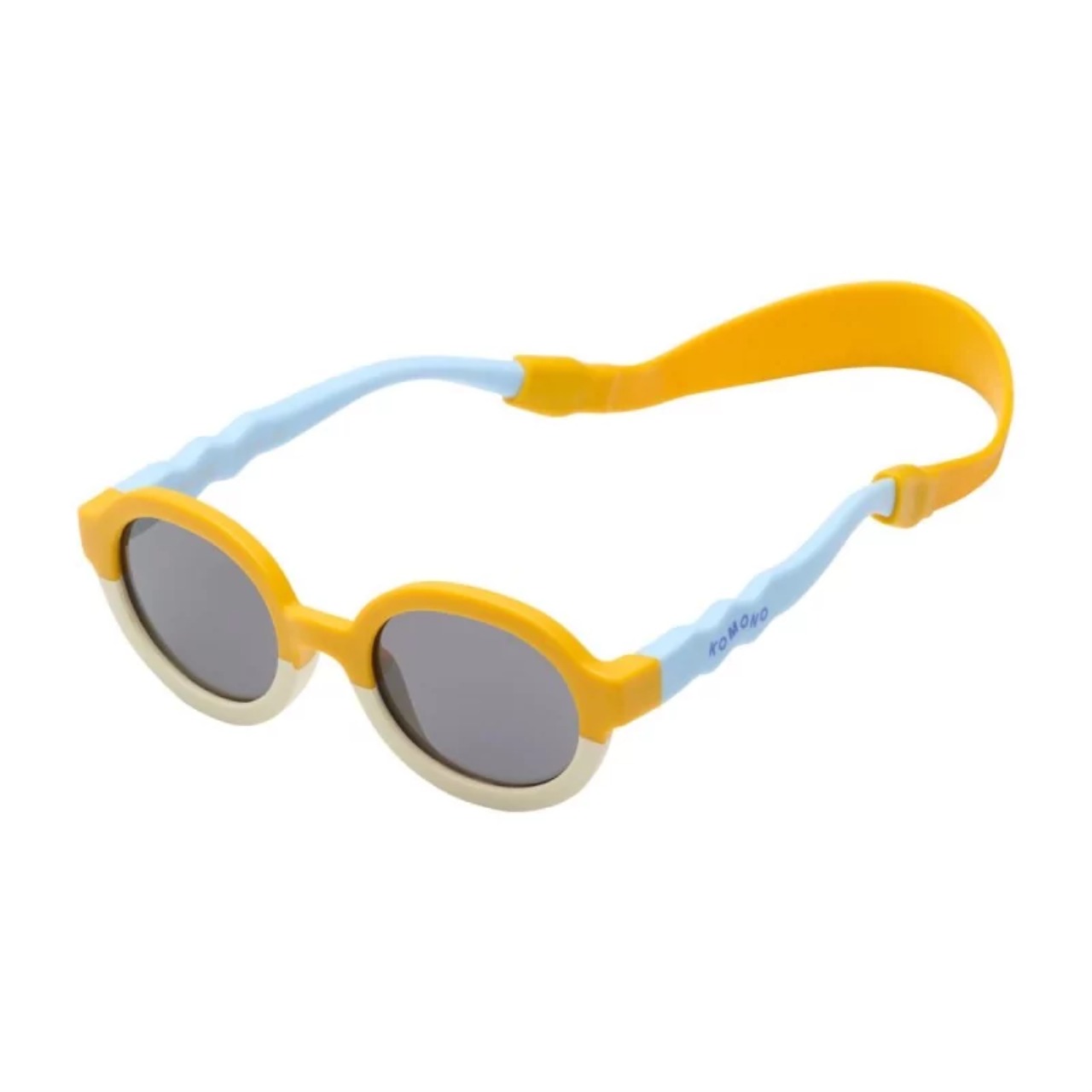 Sonnenbrille, Kinderbrille, Rund, Gummi-Rahmen, grau-silber Gläser