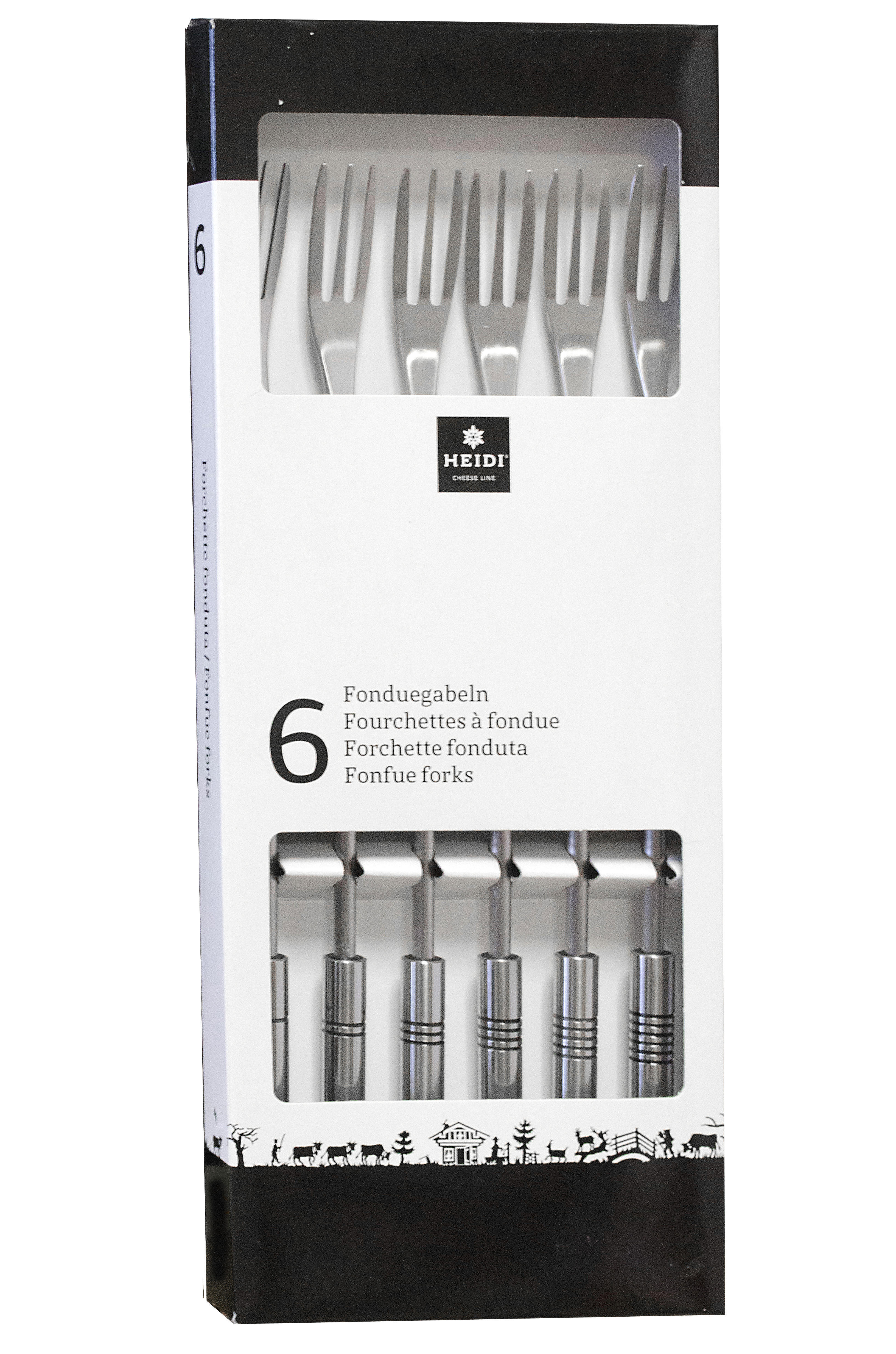 Garnitur 6 Fonduegabeln Inox mit Ringen Besteck, Gabel, Löffel