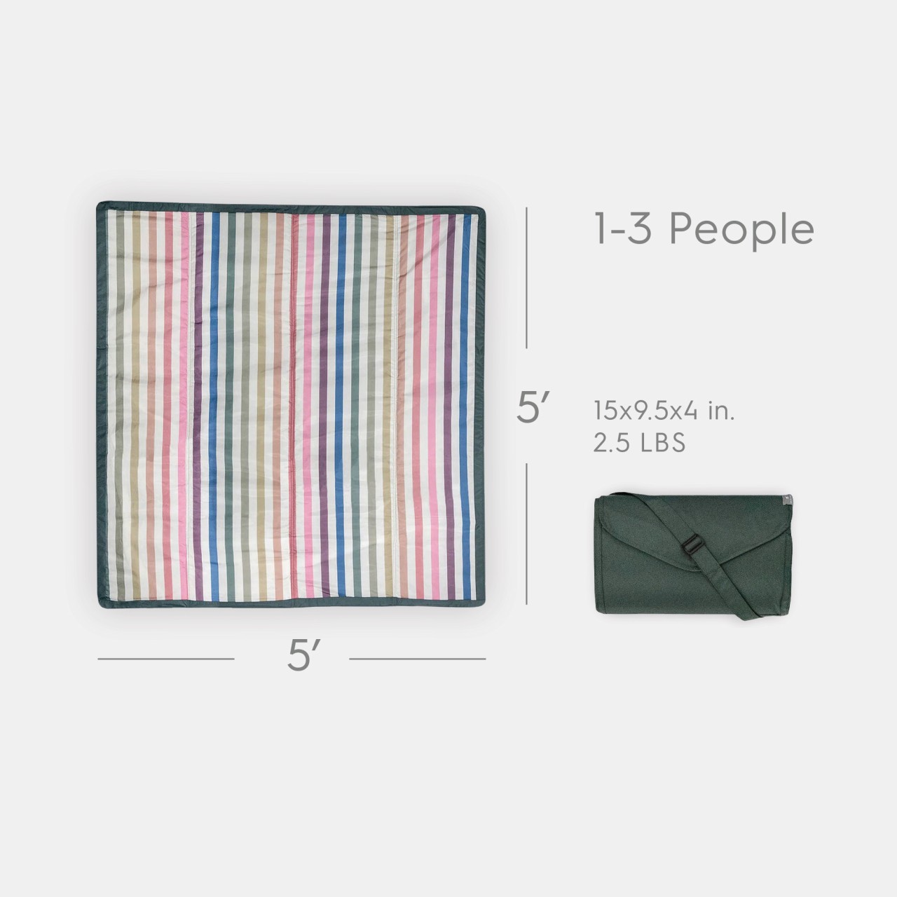 Pagage mat, colored stripes, folded blanket, multicolor, carpet 5x5