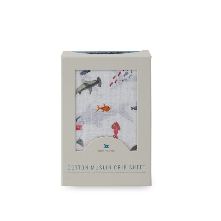 Cotton Muslin Crib Sheet - Shark