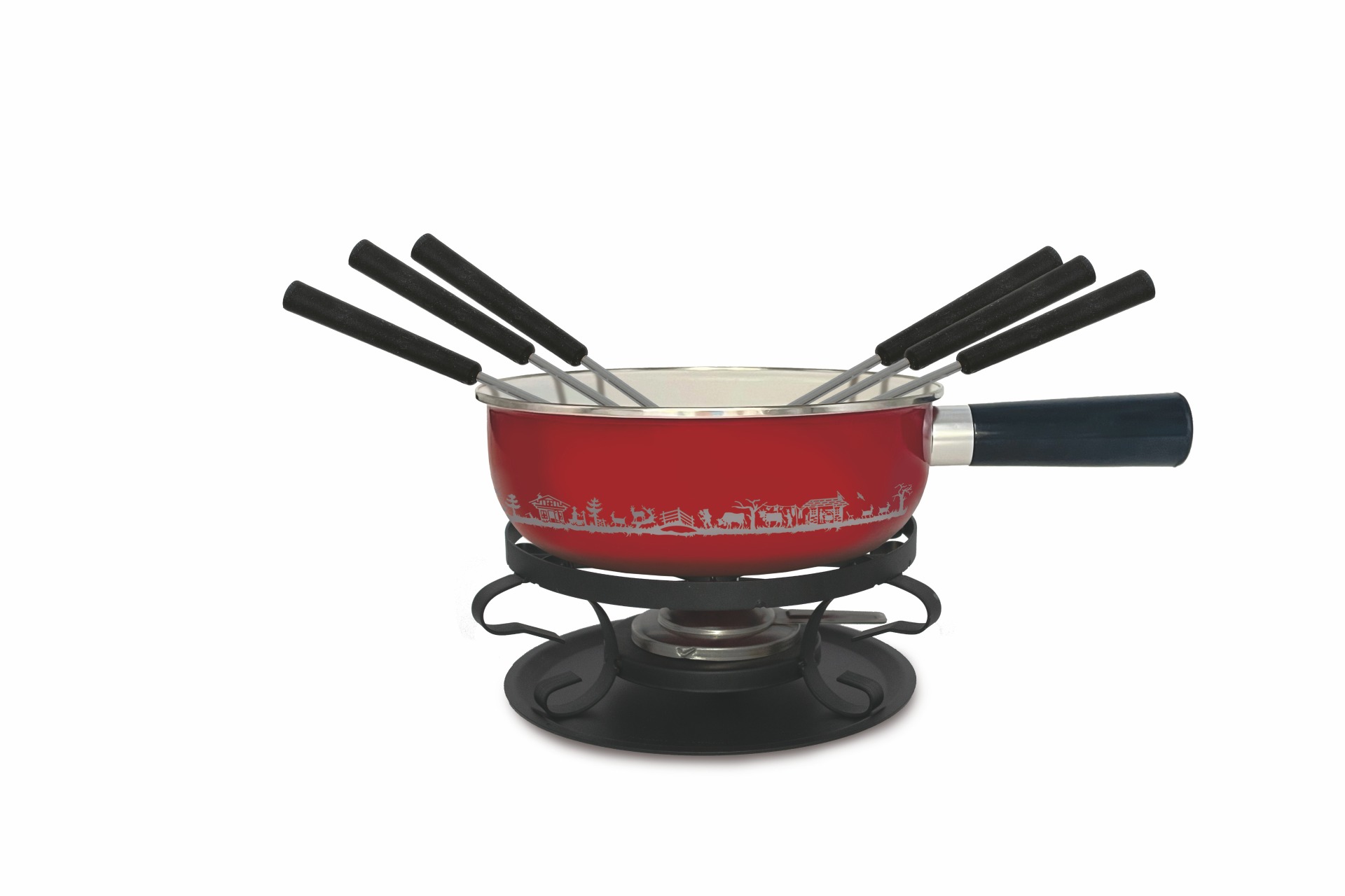 Fonduepfanne, Fondue, Pfannen Set, Edelstahlrand, Grillpfannen-Set