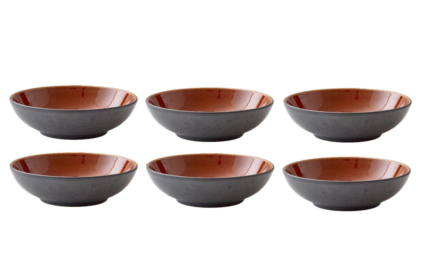 Schale, Keramikschale, Speiseschale, 6er-Set, grau-rot