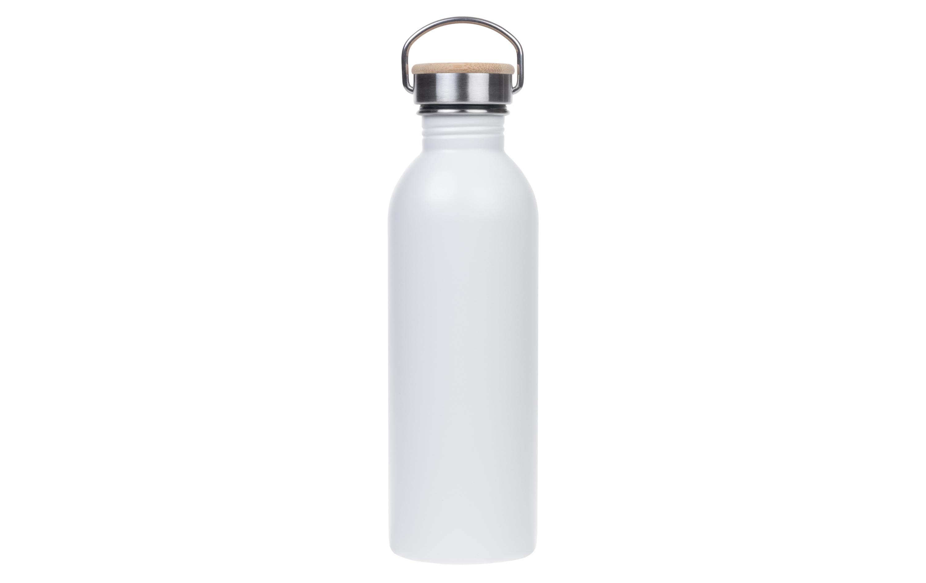 stahlflasche, weiße flasche, metalldeckel, schlaufengriff, wiederverwendbar