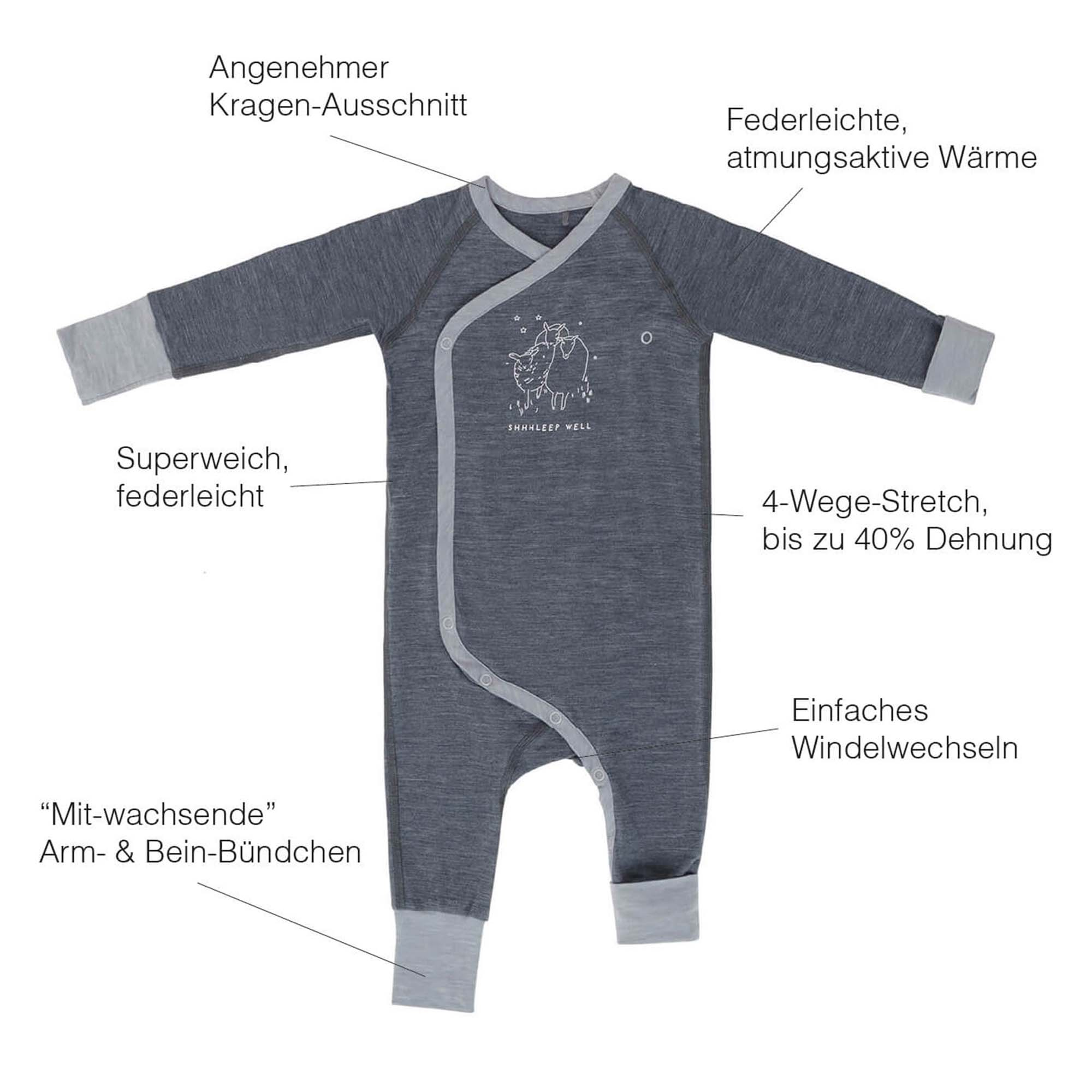 Dagsmejan Baby Schlafanzug stay warm, Nattwell ™ Sleep Tech, Dark grey melange