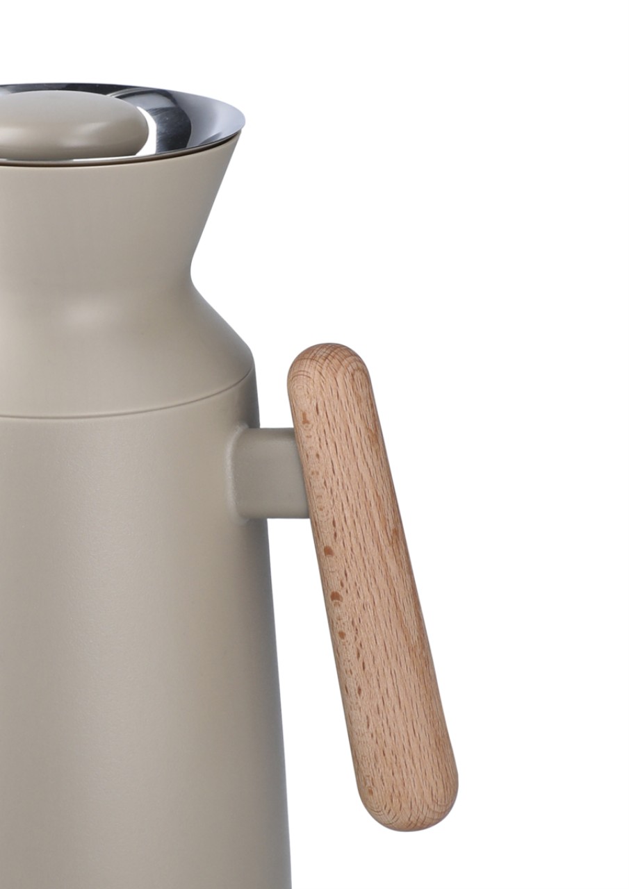 Kaffeemühle, Handmühle, Holzgriff, Beige, Metalltop