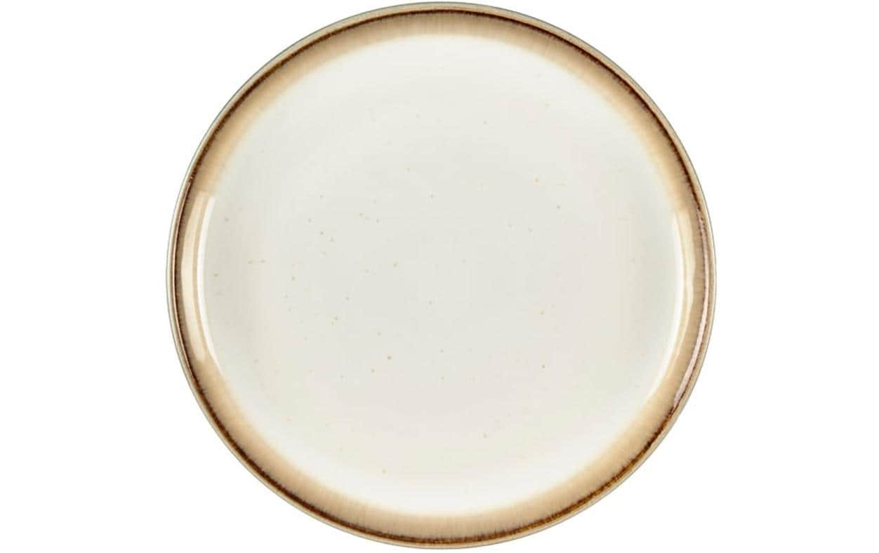 Teller, Keramik, Weiß, Beige Rand, rund