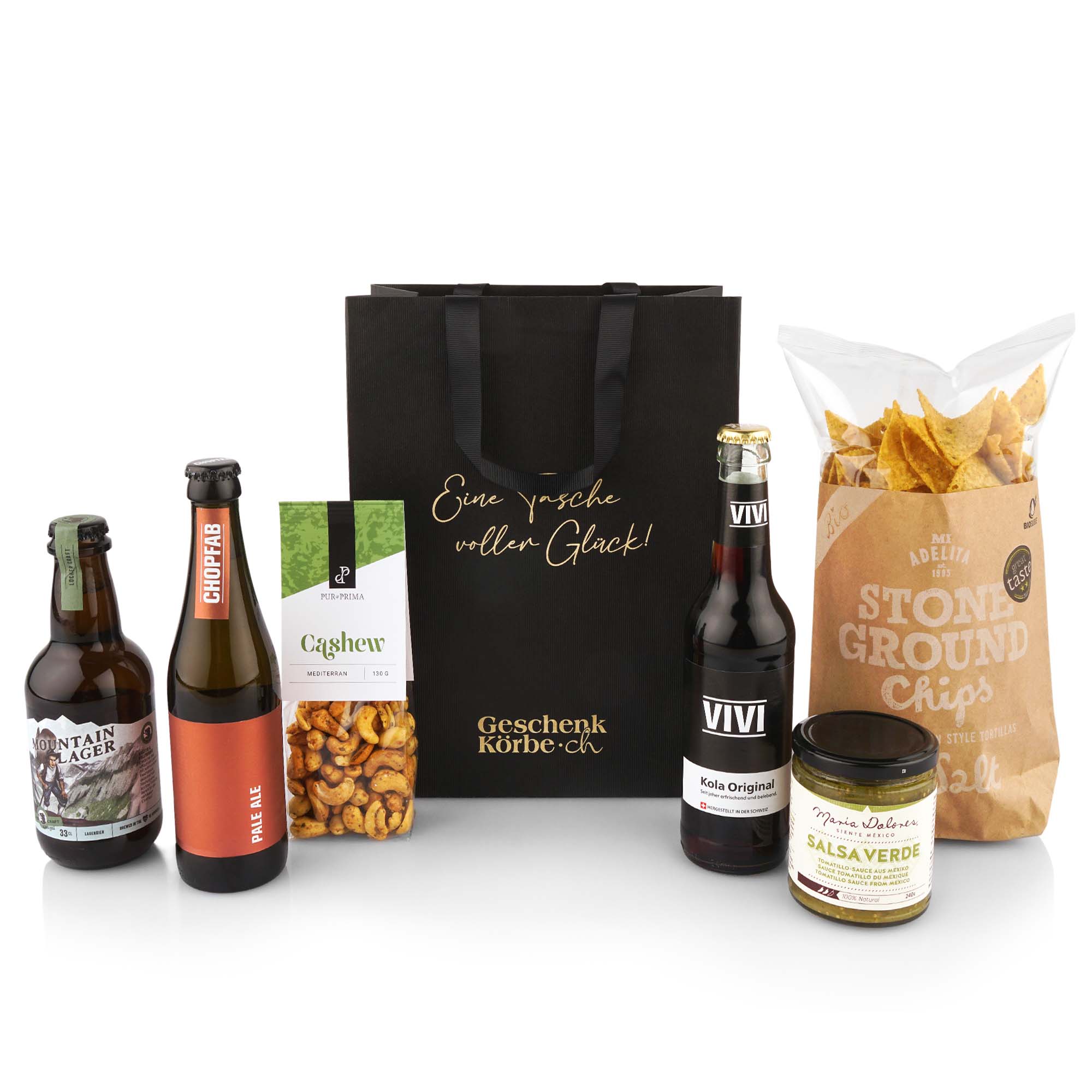 Geschenkset, Snacks, Chips, Getränke, Nussmischung