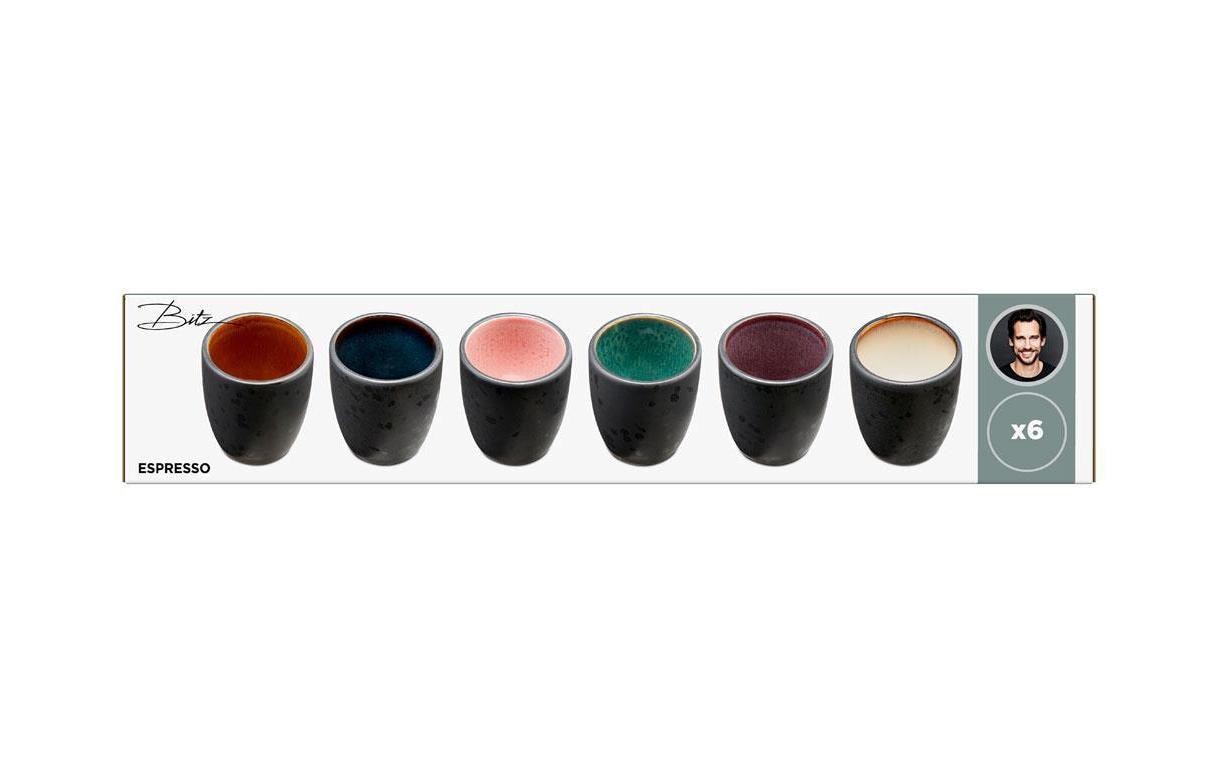 Espresso, Kaffeetassen, Set aus sechs, Farben, schwarze Becher