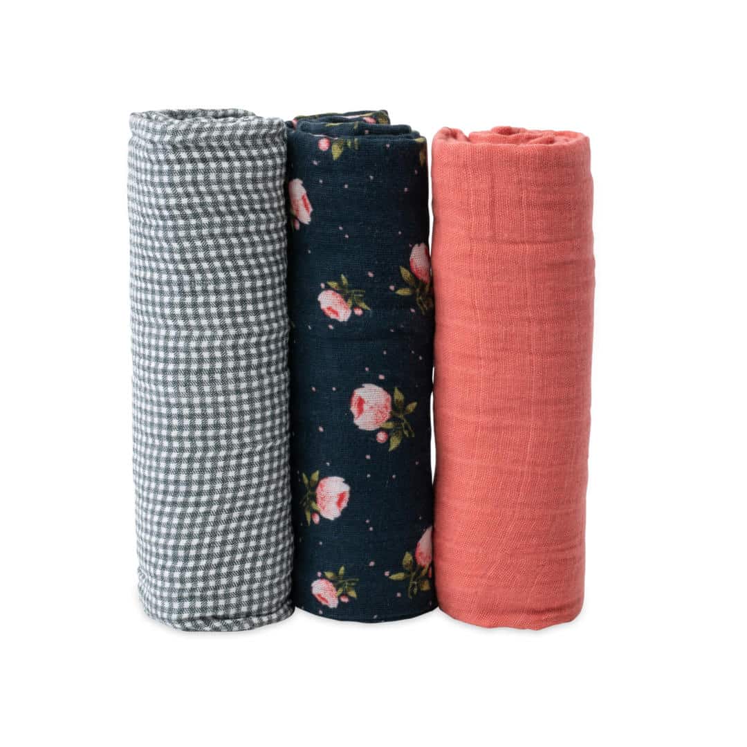 Cotton Muslin Swaddle 3 Pack - Midnight Rose