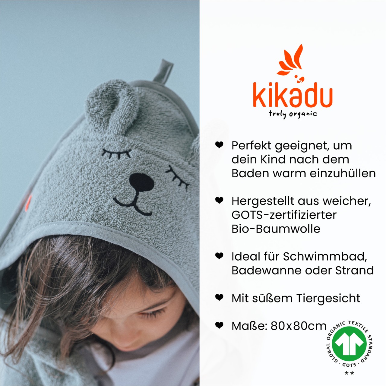 Kinderhut, Baumwolle, Bio, Tiermotiv, 80x80cm
