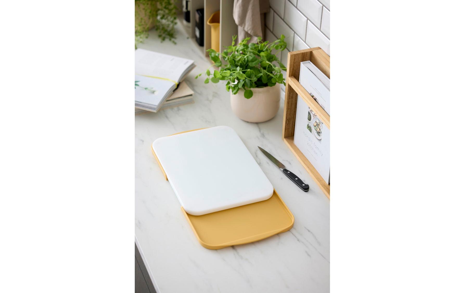 Schneidebrett, Küchenwerkzeug, Gelb, Weiß, Plastikplatte