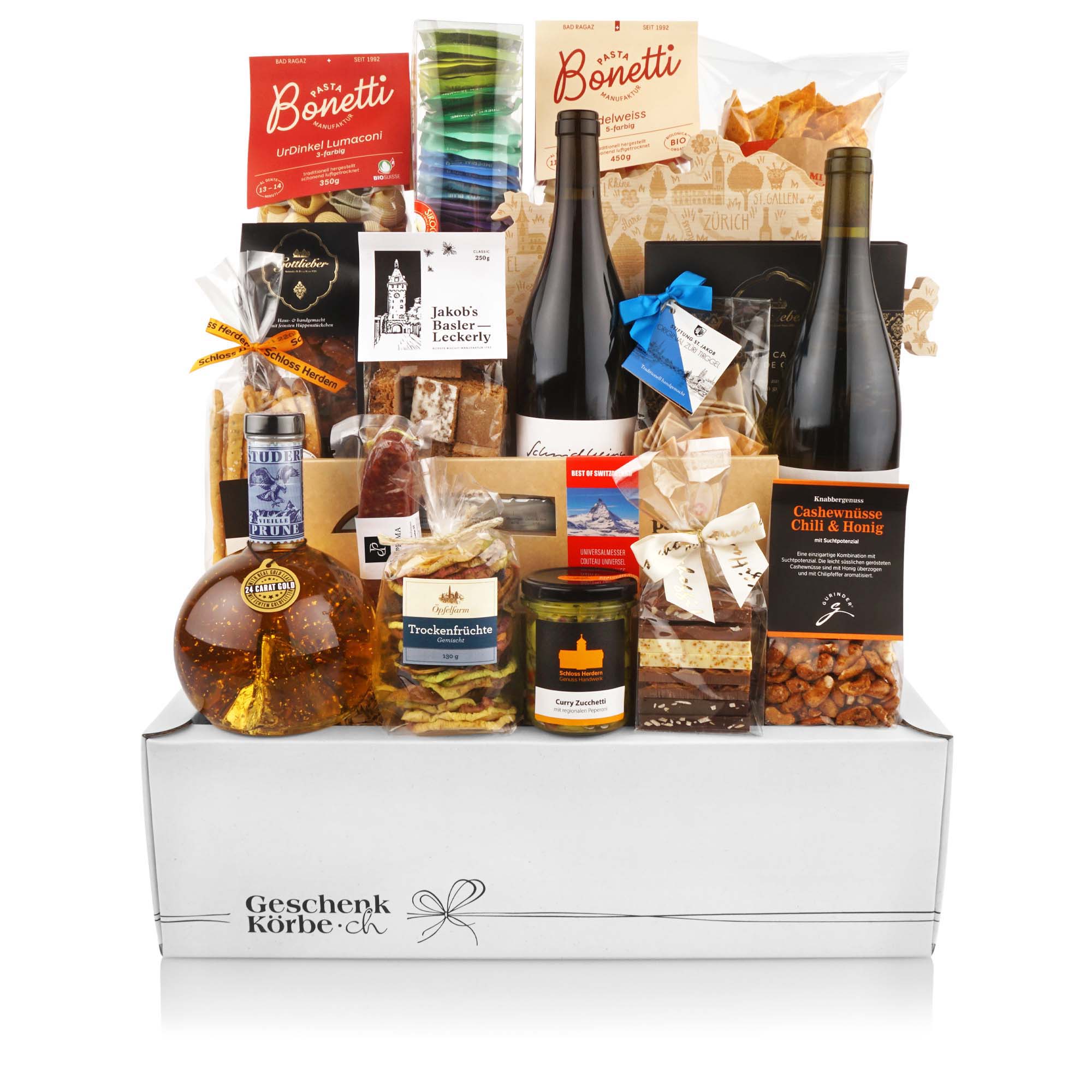 Geschenkkorb "Best of Switzerland" Alkohol, Bier, Flasche, Schnaps, Weinflasche, Alkohol, Bier, Getränk, Flasche, Schnaps