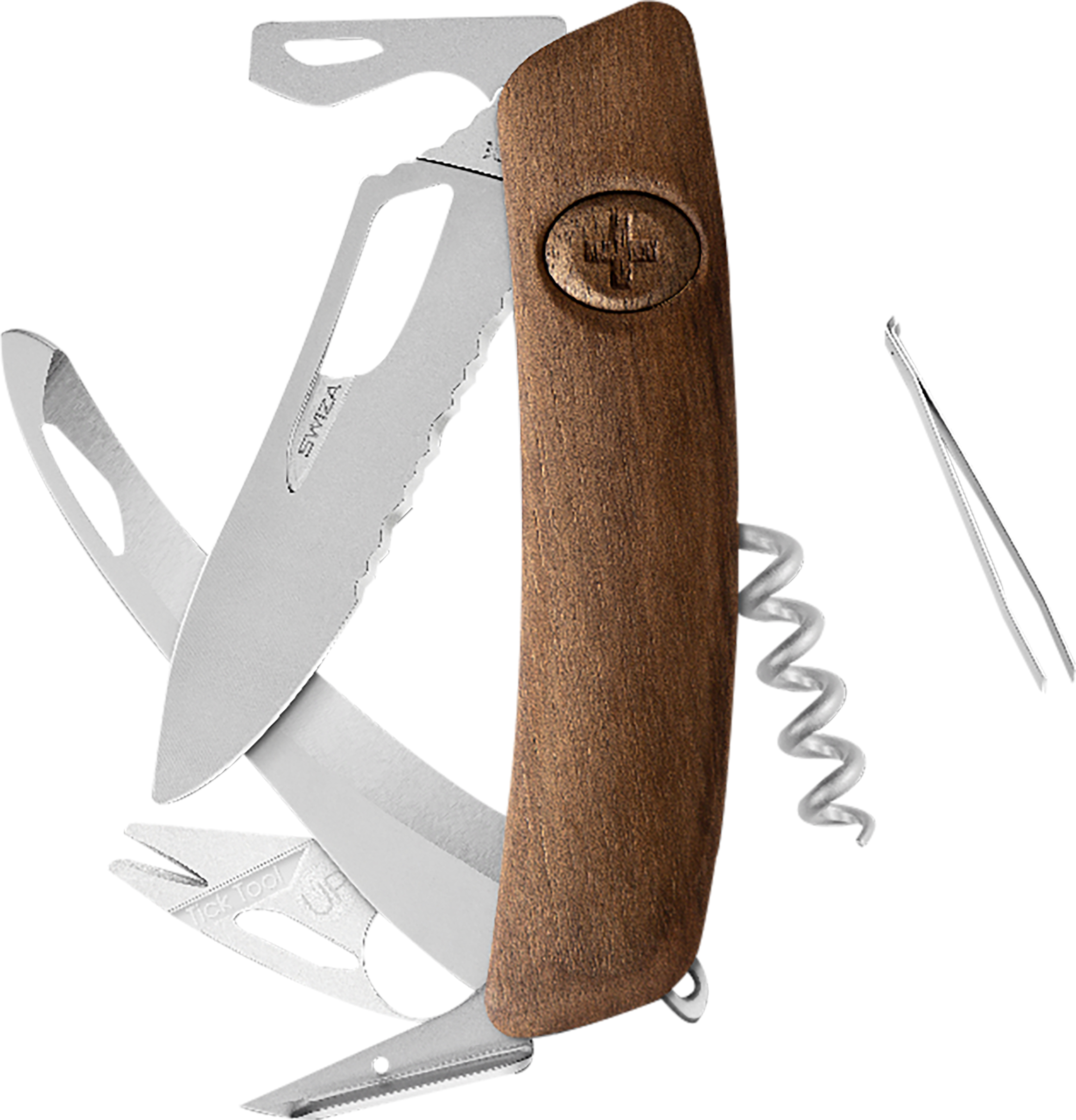 Taschenmesser mit Zeckenentferner Large Nussbaumholz matt