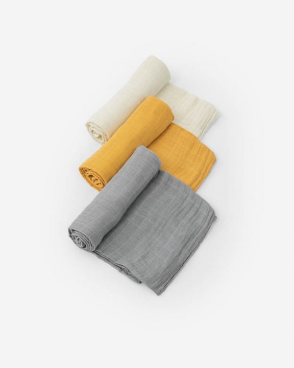 Cotton Muslin Swaddle 3 Pack - Mustard