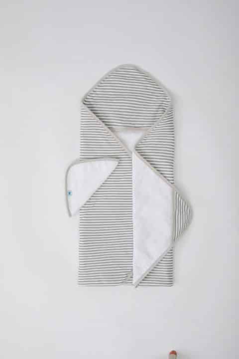 Hooded Towel & Wash Cloth Set -  Grey Stripe