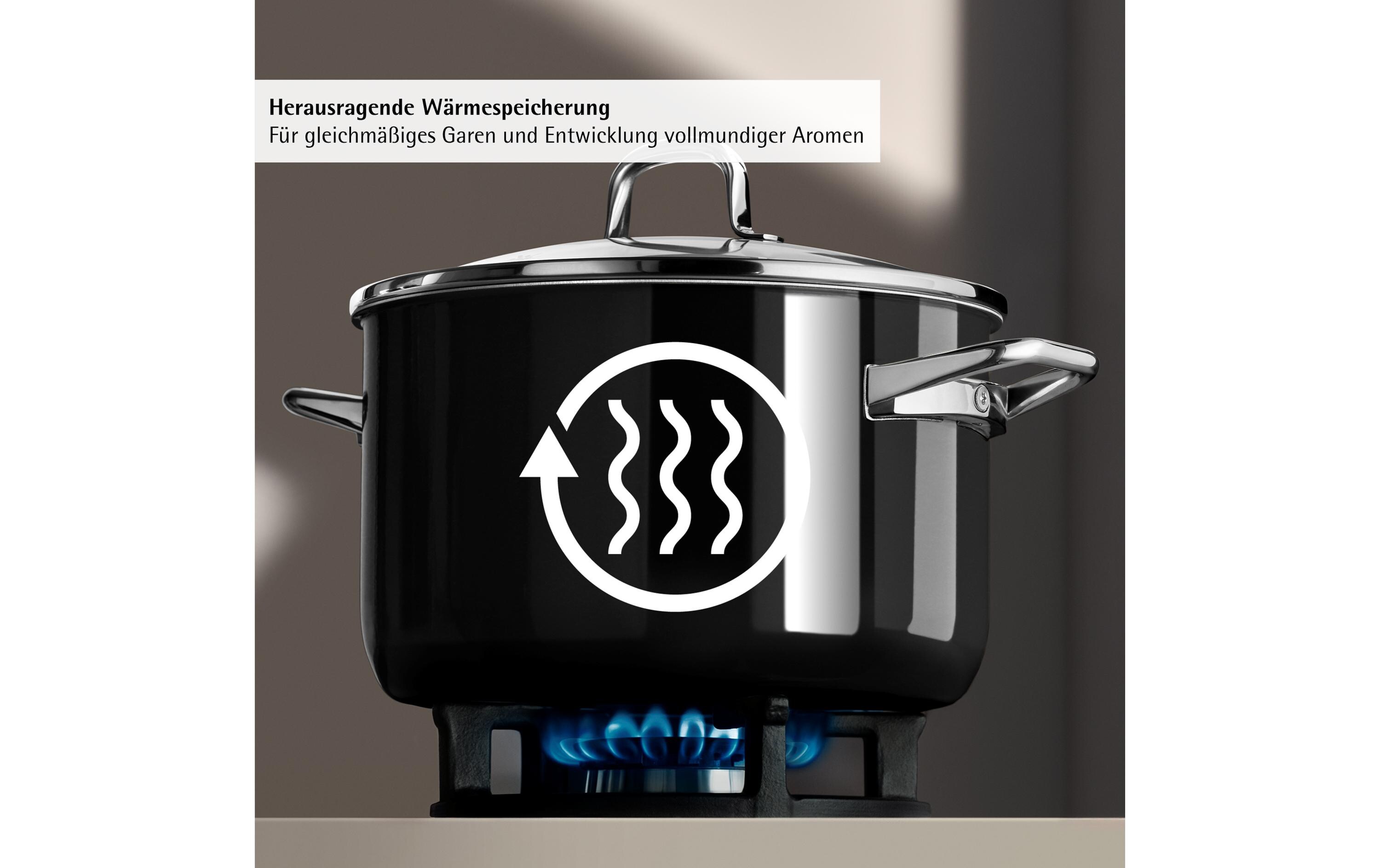 Kochtopf, SpeiseTopf, Edelstahl, Induktionsgeeignet, Schwarz