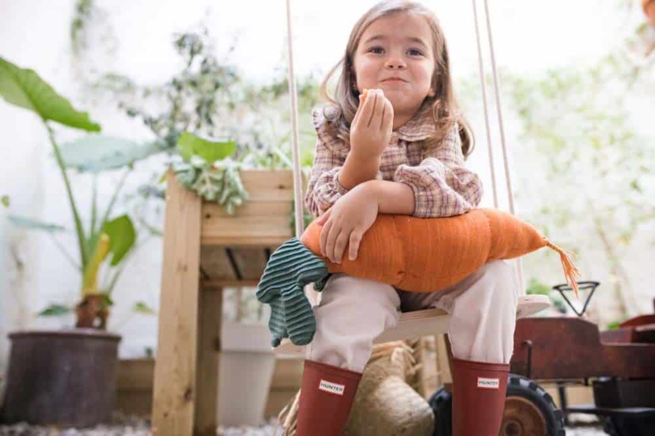 Kinder, Sitz, Kürbis, Kleidung, Gummistiefel