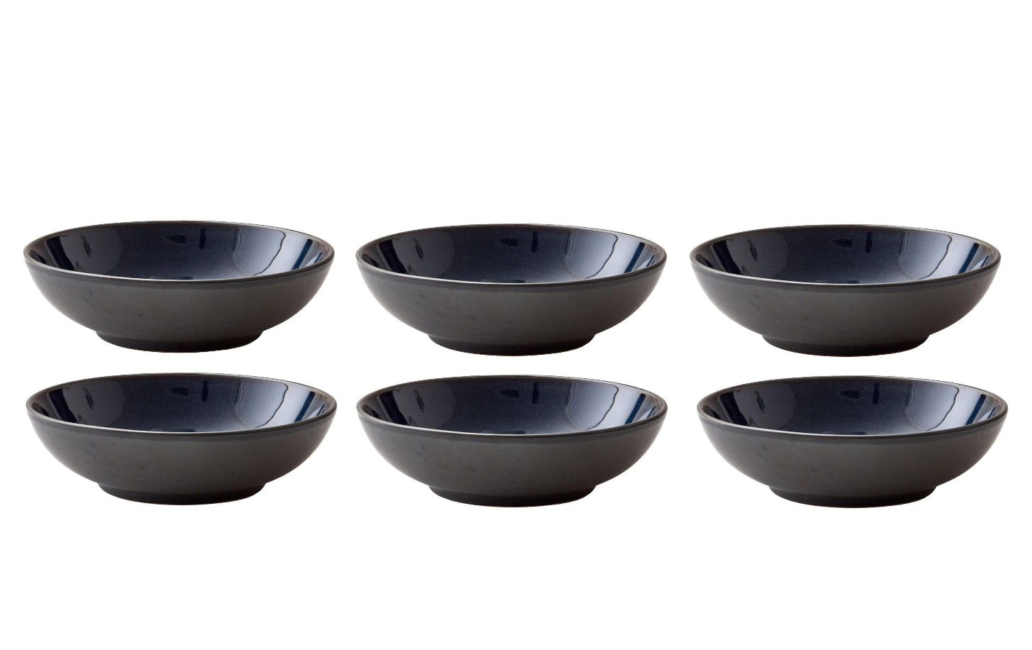 Schüssel, 6-teiliges Set, dunkelblaues Innenleben, Keramik, flacher Boden