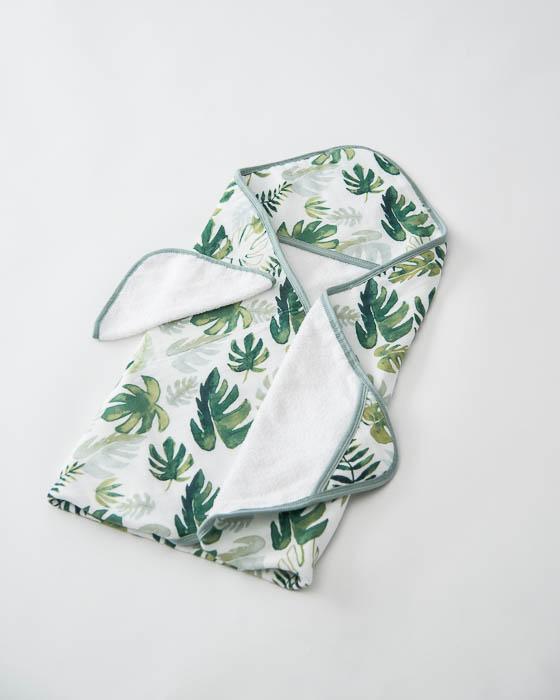 Hooded Towel & Wash Cloth Set -  Tropical Leaf
