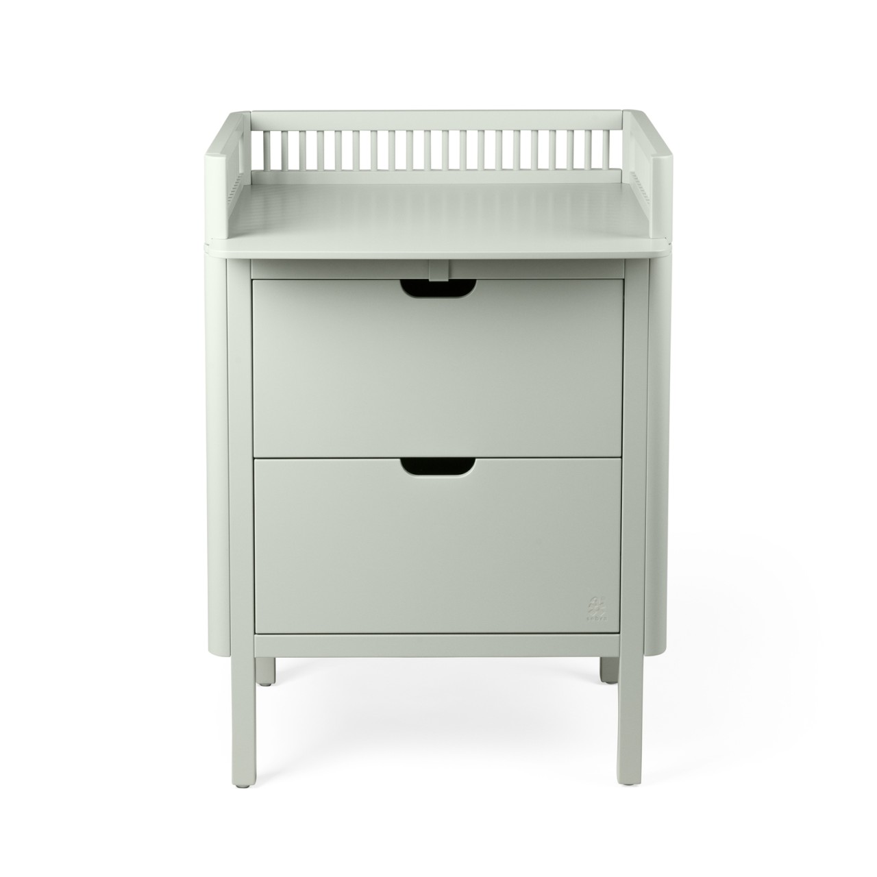 Baby changing table, Two-drawer unit, White finish, Open shelf rail, Sturdy legs