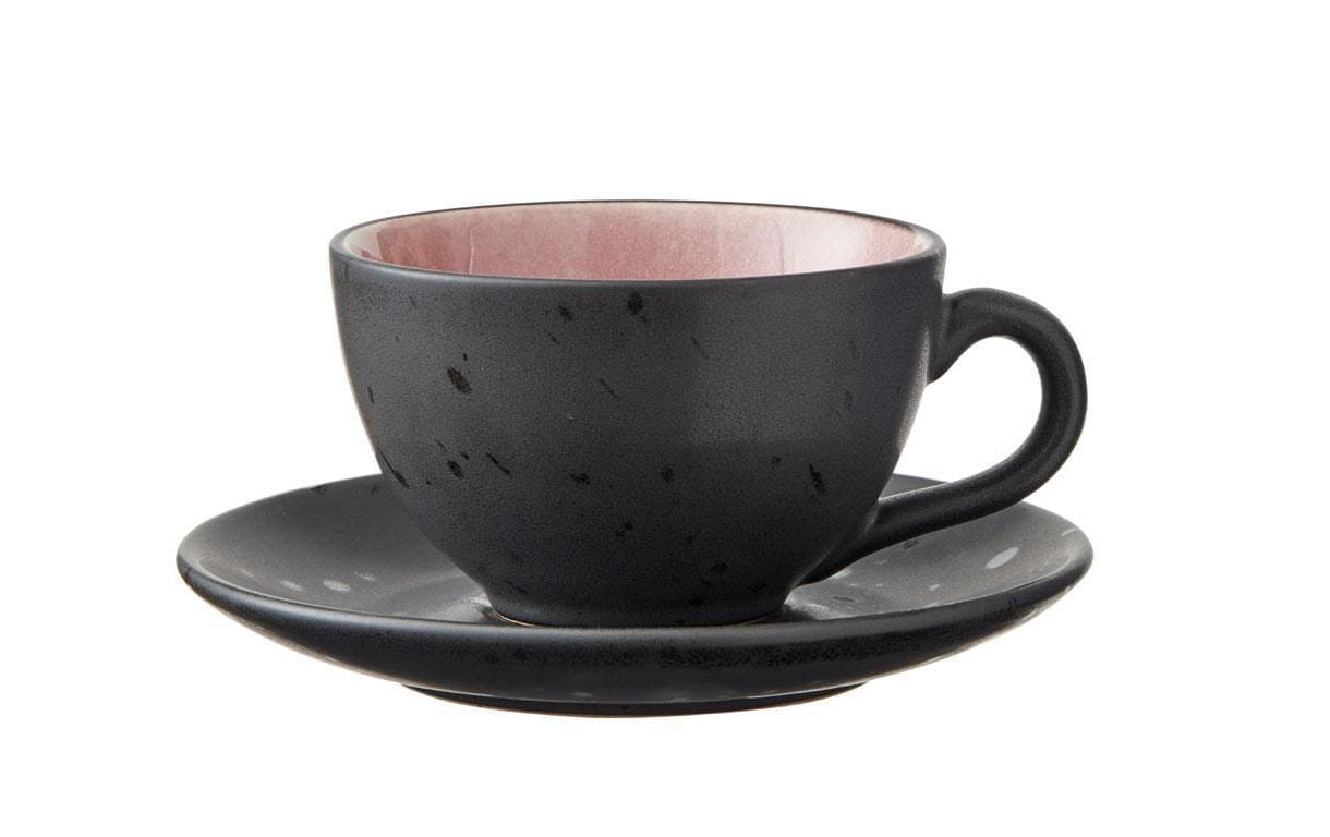 Kaffeetasse, Tasse, Keramik, Schwarz-rosa Innen, Set