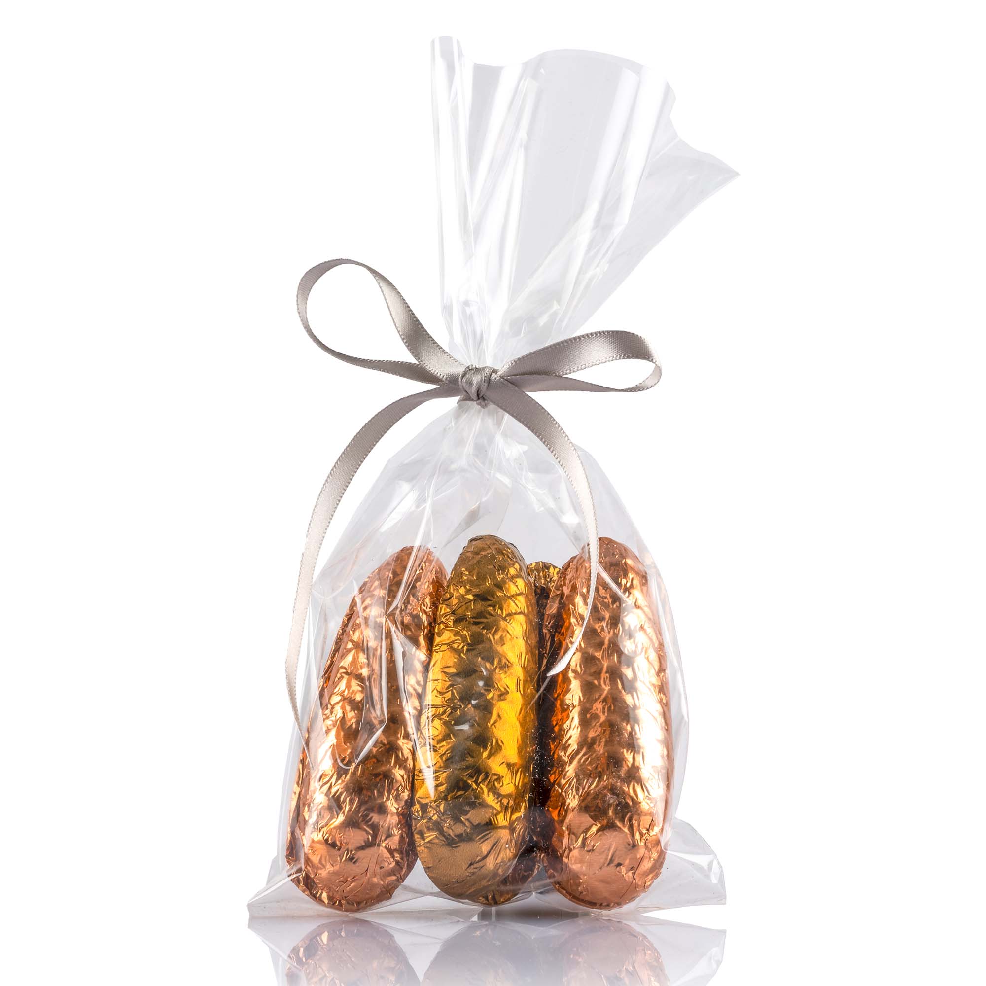 Schokoladen-Tannenzapfen gefüllt Kupfertöne im Säckli 6 Stk, 90g