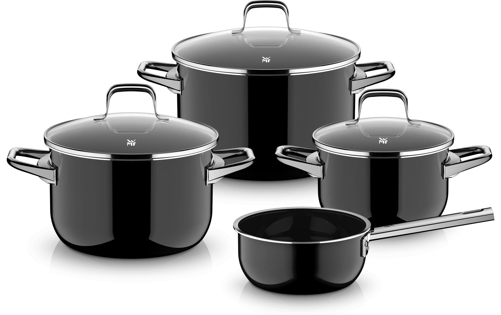 Topfset, Kochtopf, Edelstahl, Schwarz, Pfannenset