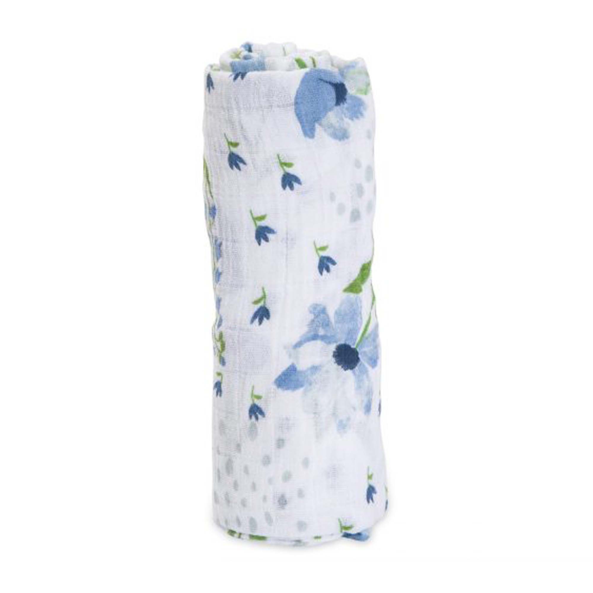 Organic Cotton Muslin Swaddle Single – Blue Windflower