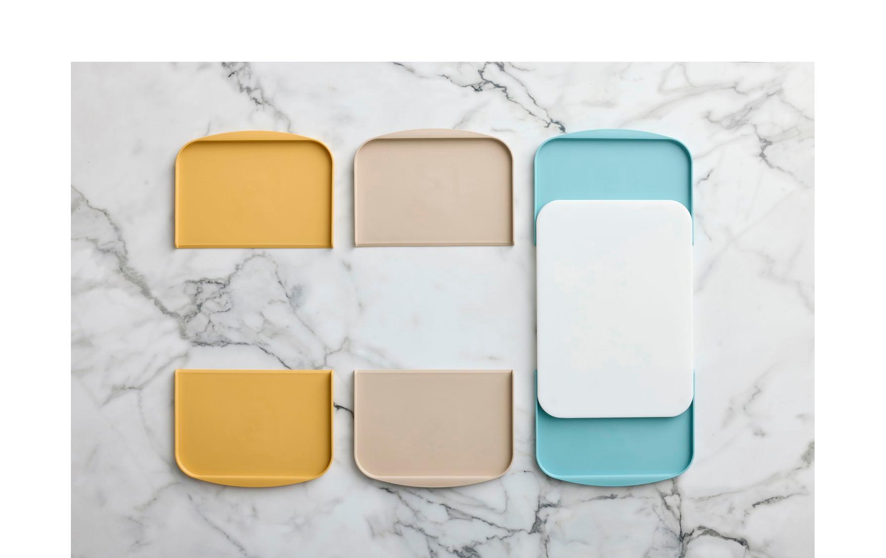 serving tray, sectioned trays, colorful trays, modular trays, marble background
