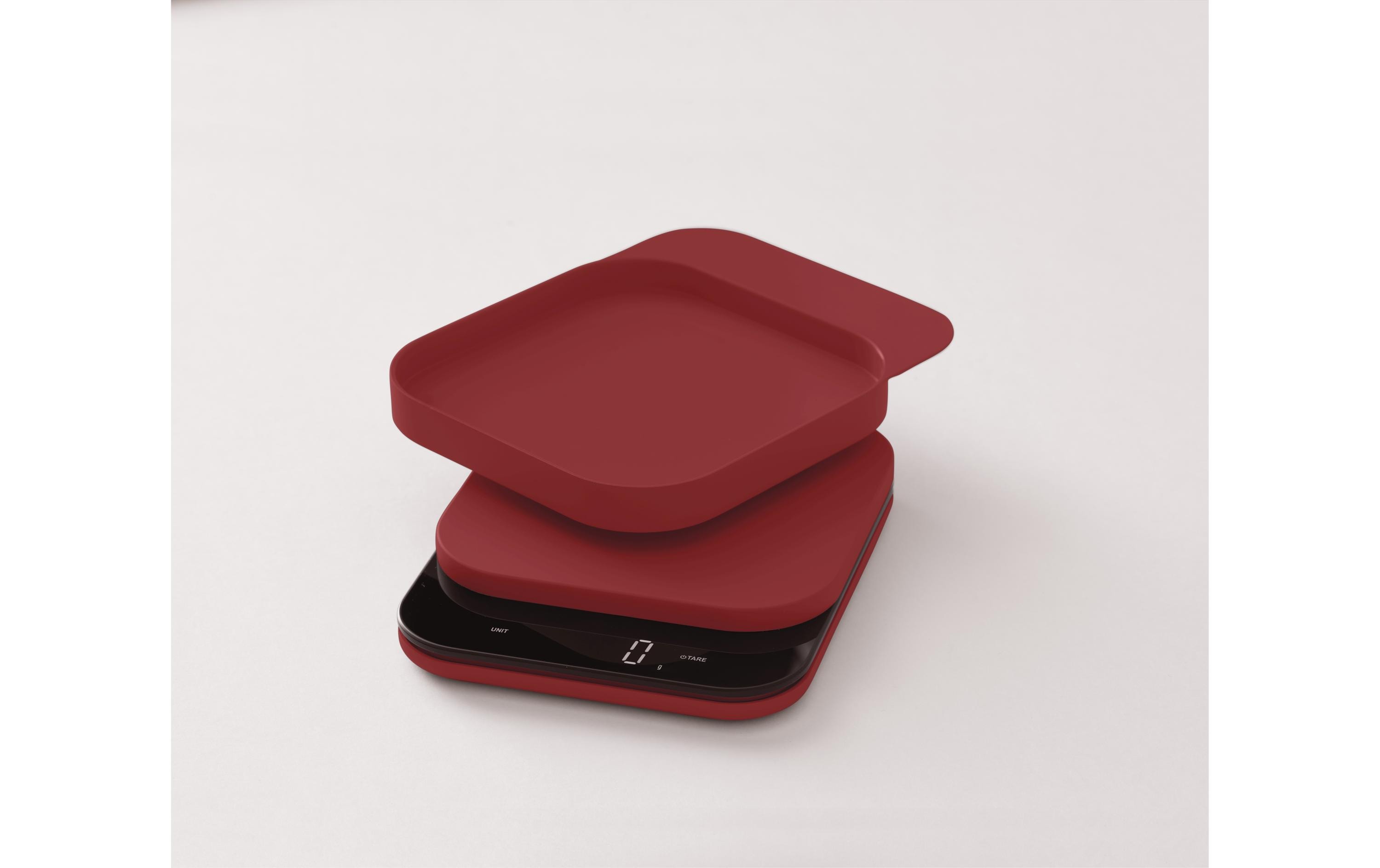 Küchenwaage, digitale Waage, rote Waage, elektronische Waage, kompakte Waage