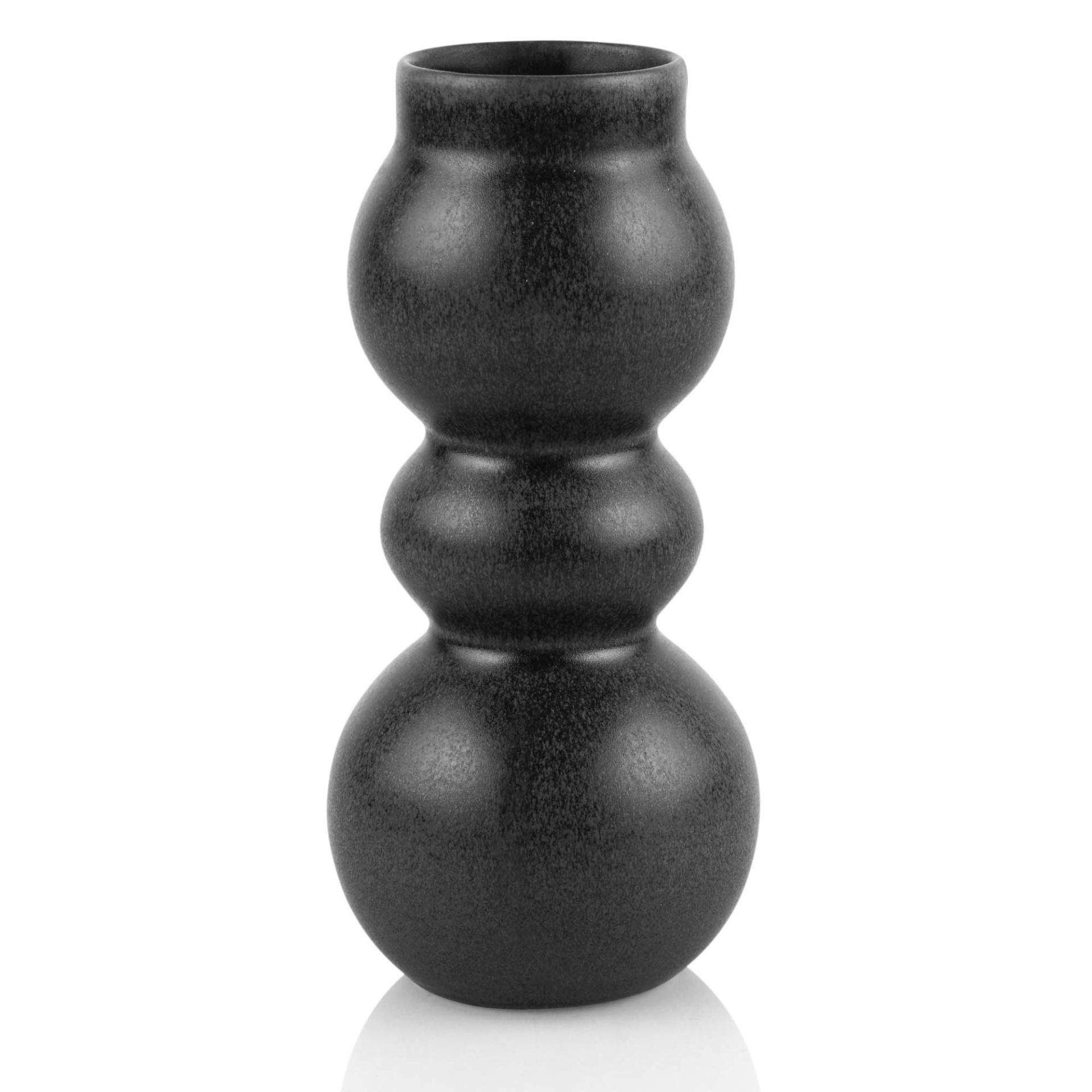 Schwarze Keramikvase Mit Goldakzenten – 19,1 Cm Hoch, Gewelltes Design Für Blumen & Deko